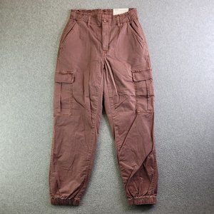 American Eagle Mom Joggers Womens 2 Short Pink Cargo Relaxed Super Stretch